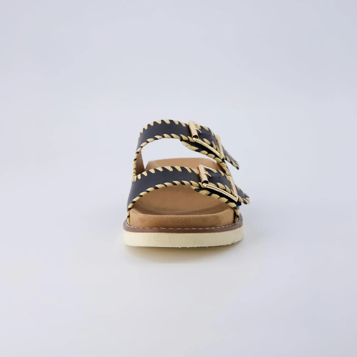 CUSHIONAIRE Women's Wyatt whipstitch footbed sandal with  Comfort, Wide Widths Available