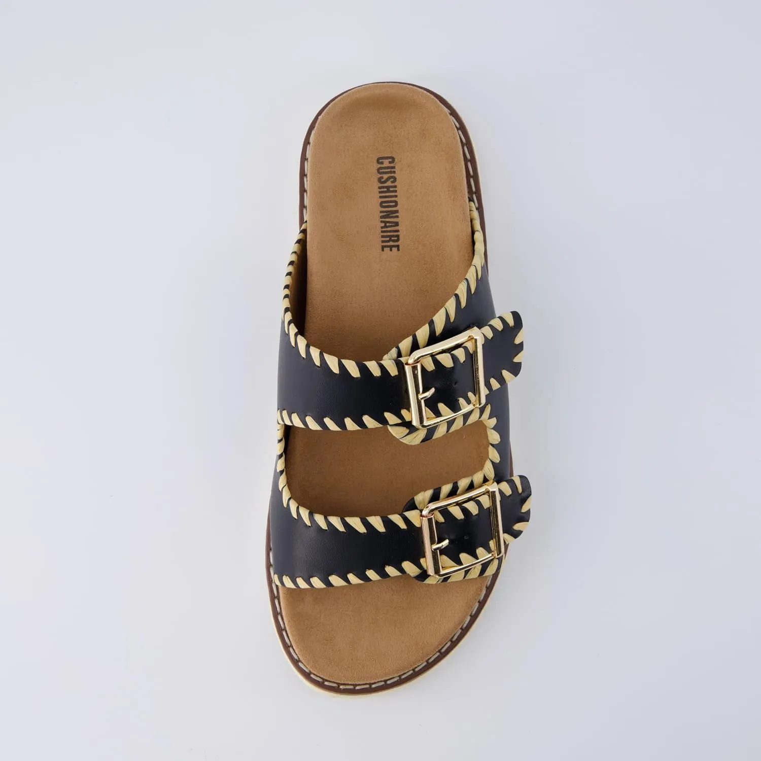 CUSHIONAIRE Women's Wyatt whipstitch footbed sandal with  Comfort, Wide Widths Available