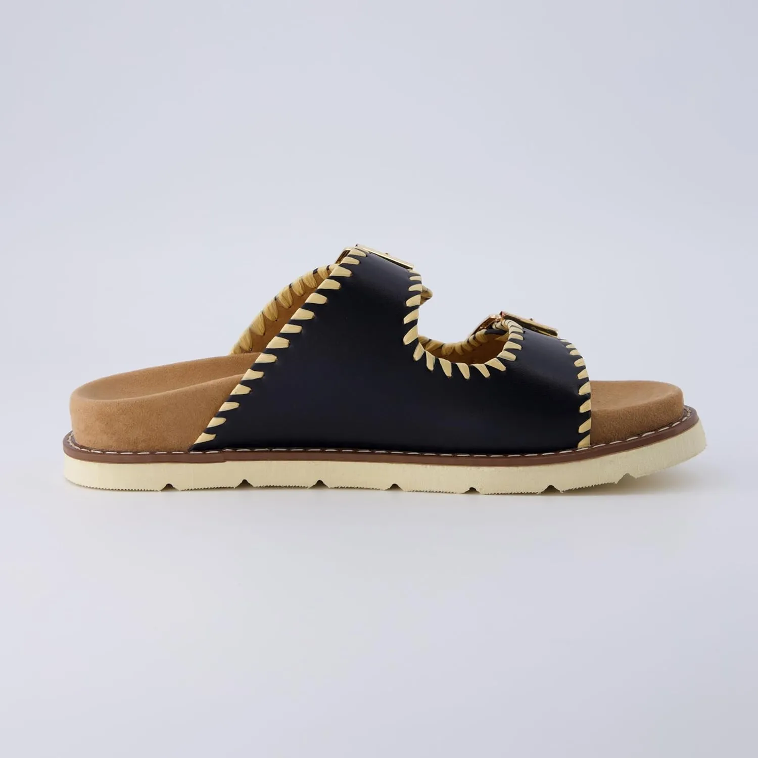 CUSHIONAIRE Women's Wyatt whipstitch footbed sandal with  Comfort, Wide Widths Available