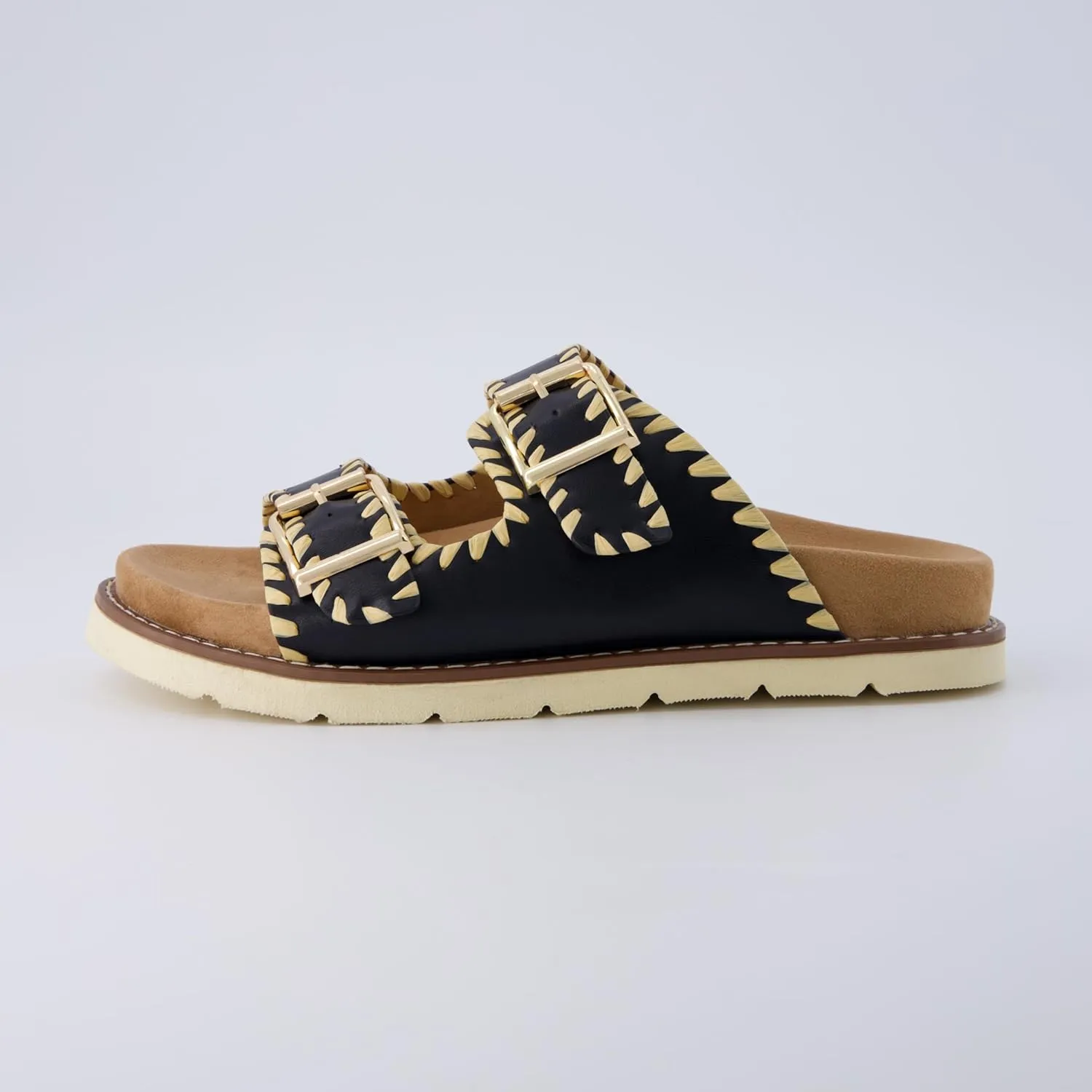 CUSHIONAIRE Women's Wyatt whipstitch footbed sandal with  Comfort, Wide Widths Available