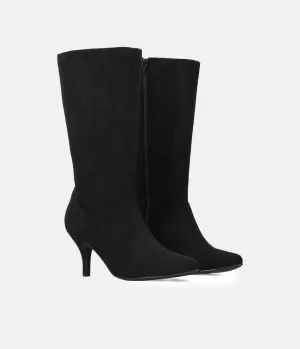 Cute Black Stiletto Heel Midi Boots