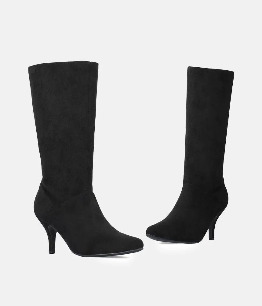 Cute Black Stiletto Heel Midi Boots