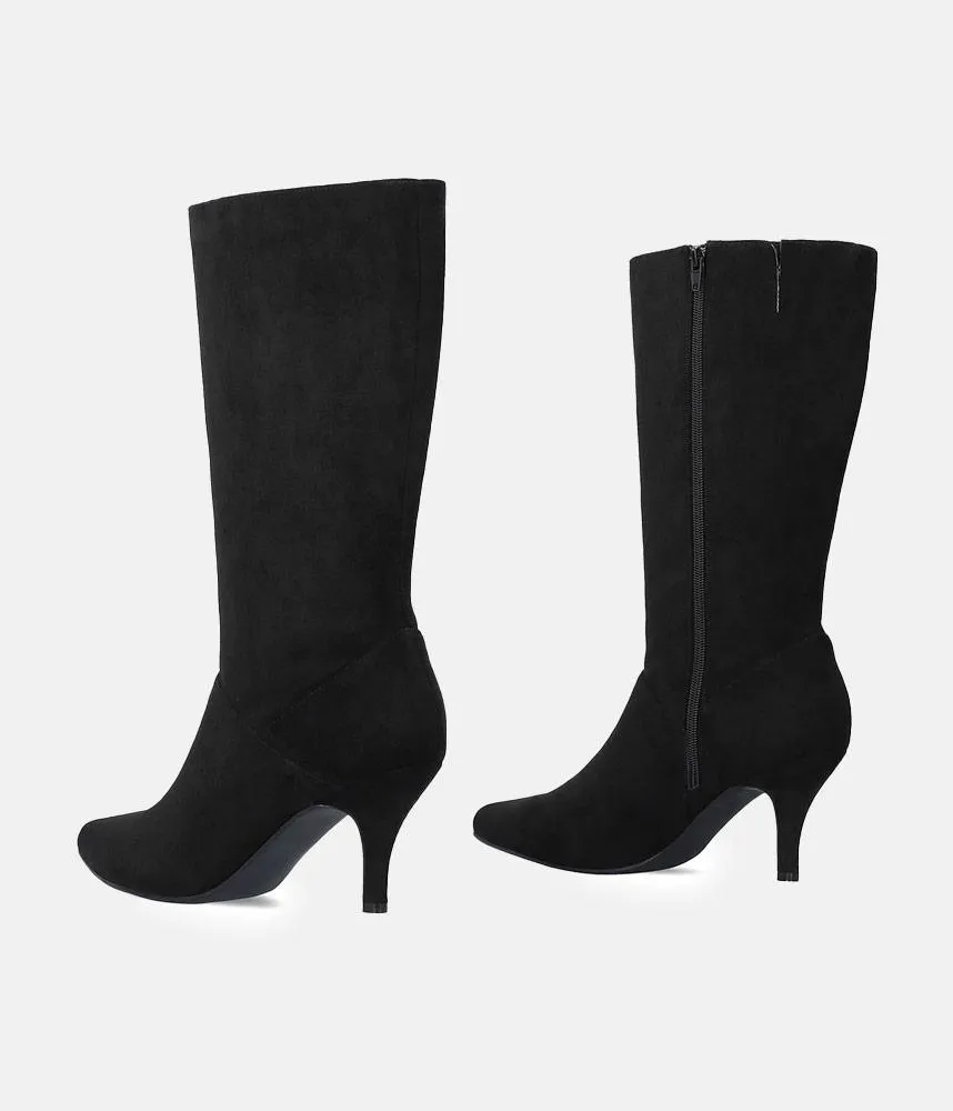 Cute Black Stiletto Heel Midi Boots