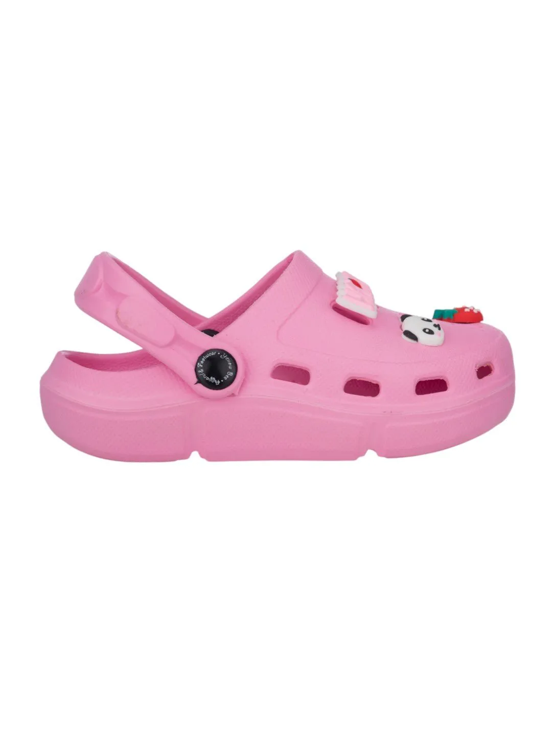 Cute Clogs with Panda, Strawberry & HAPPY Letter Charms for Girls- Pink