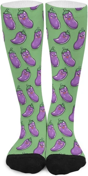 Cute Eggplant Knee High Socks for Women Men Mid Calf Long Boot Socks Stocking Tube Socks