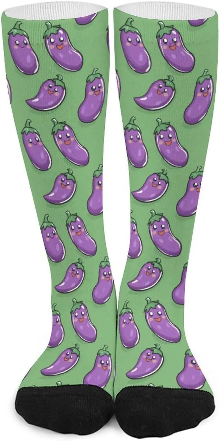 Cute Eggplant Knee High Socks for Women Men Mid Calf Long Boot Socks Stocking Tube Socks