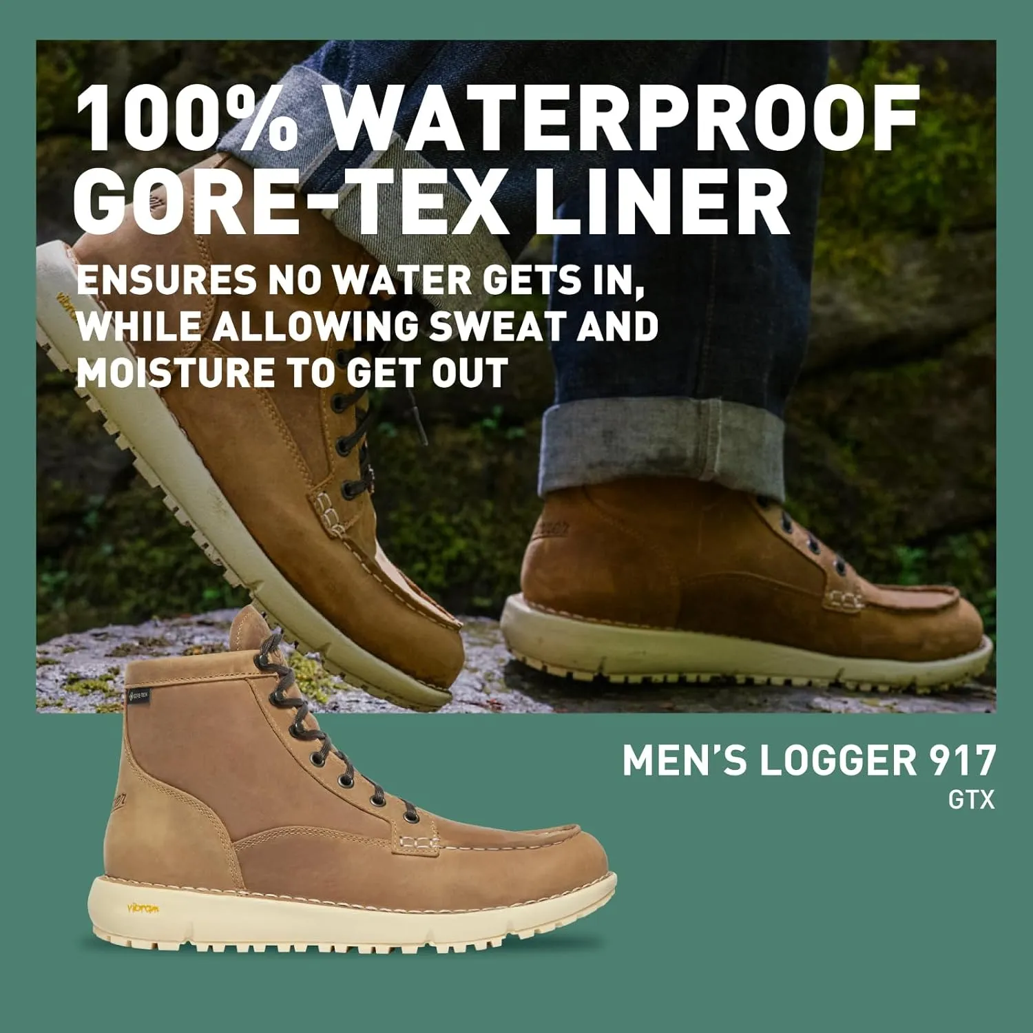 Danner Logger 917 Waterproof Moc Toe Work Boots for Men - Nubuck Leather with Breathable Gore-Tex, Vibram SPE Midsole and 917 Traction Outsole