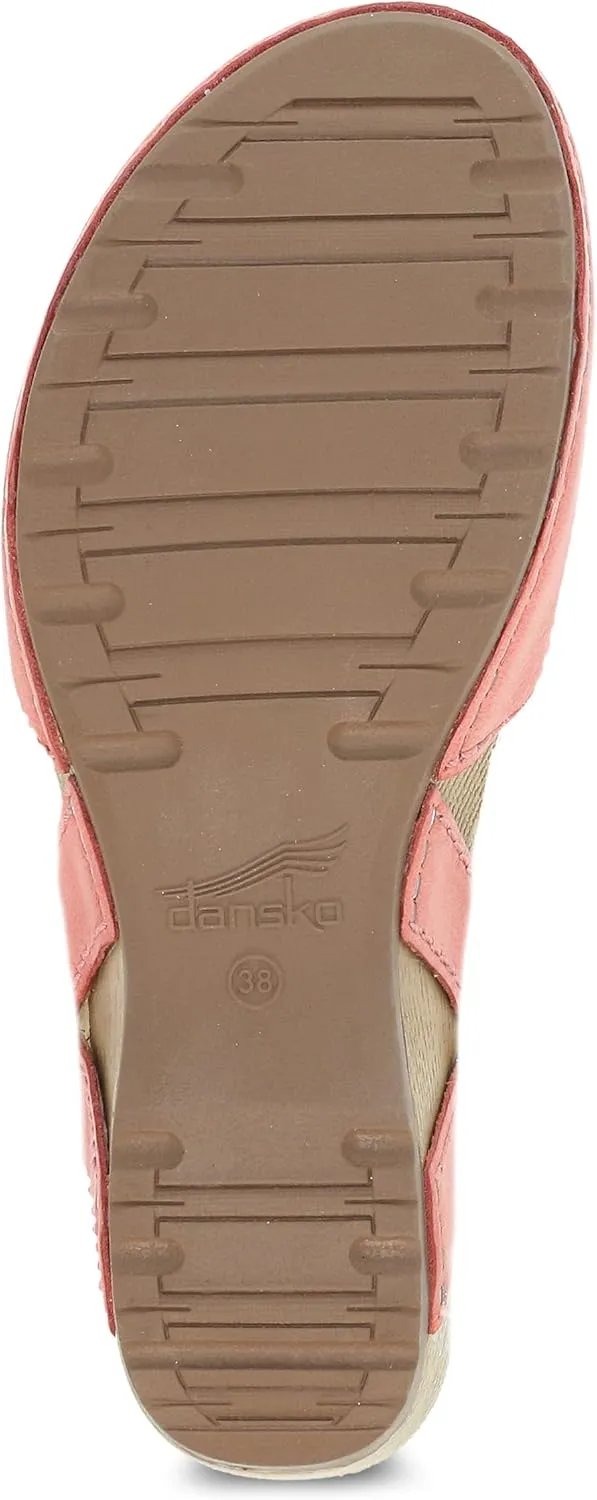 Dansko Tiffani Wedge Sandal for Women - Cushioned, Contoured Footbed for All-Day Comfort and Support - Hook & Loop Strap with Buckle Detail - Lightweight Rubber Outsole