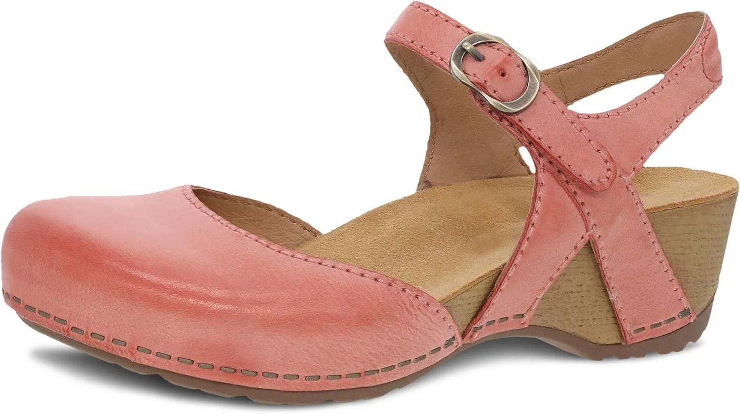 Dansko Tiffani Wedge Sandal for Women - Cushioned, Contoured Footbed for All-Day Comfort and Support - Hook & Loop Strap with Buckle Detail - Lightweight Rubber Outsole