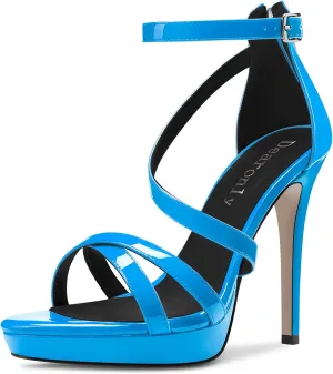 DearOnly Women Platform Stiletto High Heel Peep Open Toe Pumps Ankle Strap Zipper Wedding Cute 4.7 Inches Heels