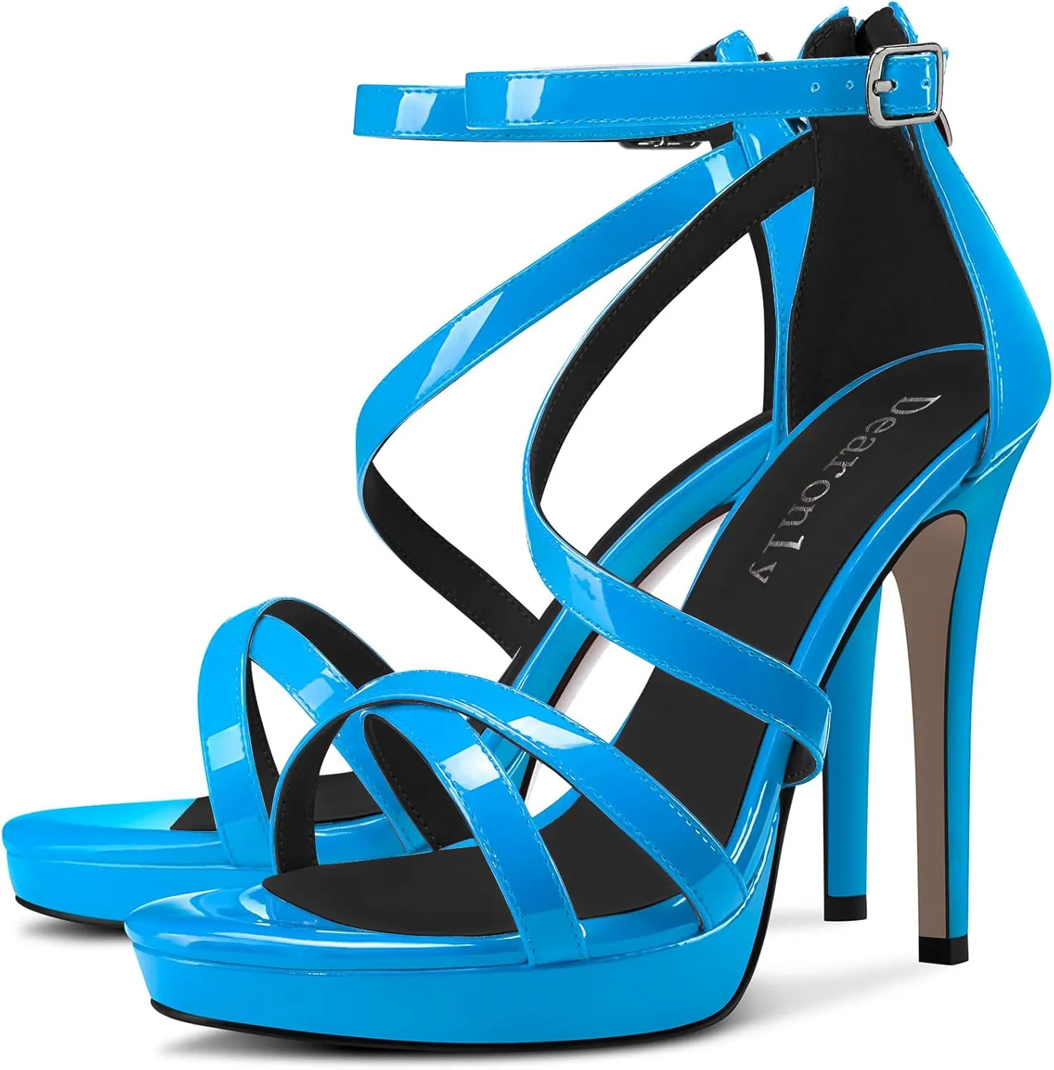 DearOnly Women Platform Stiletto High Heel Peep Open Toe Pumps Ankle Strap Zipper Wedding Cute 4.7 Inches Heels