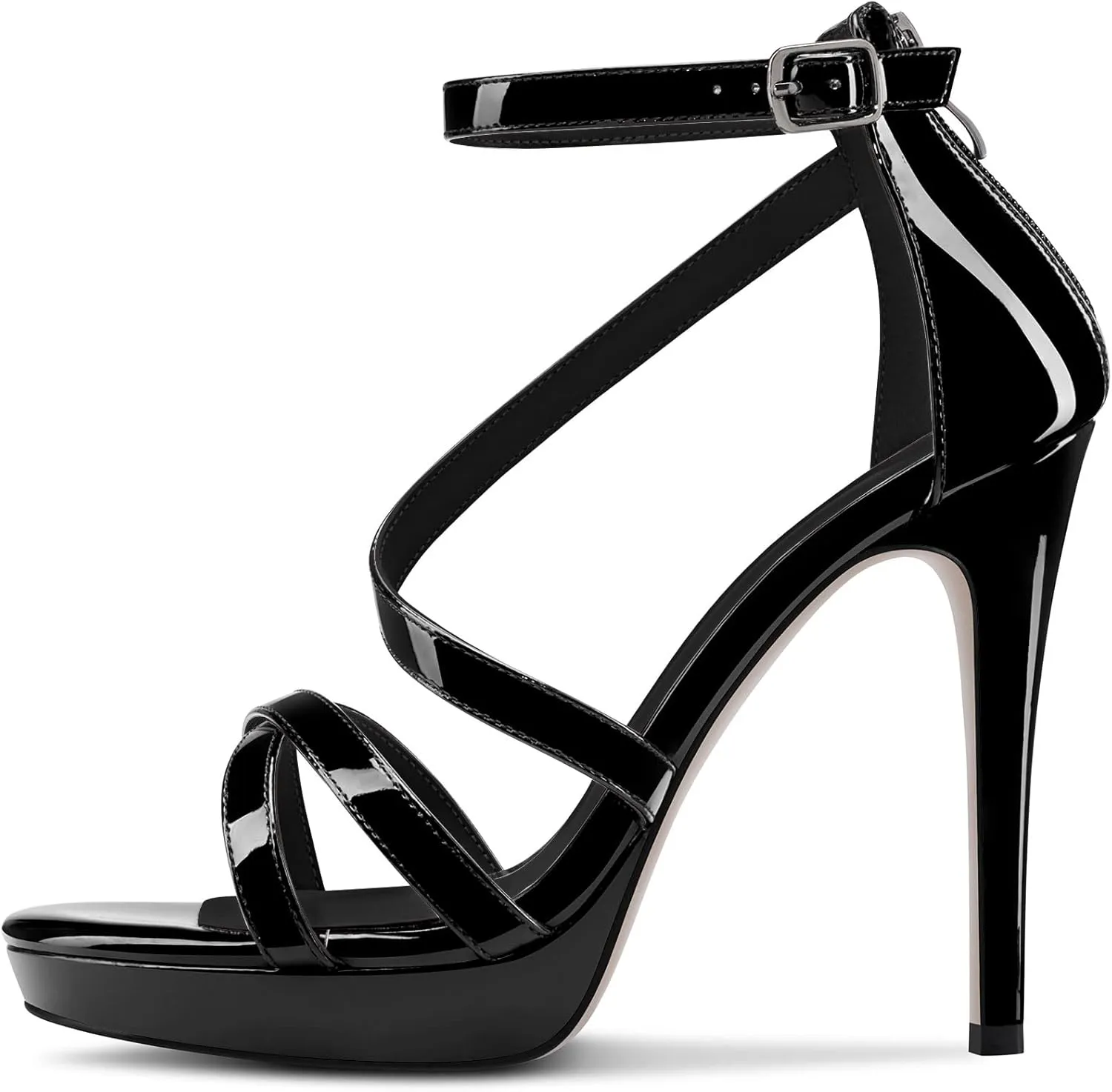 DearOnly Women Platform Stiletto High Heel Peep Open Toe Pumps Ankle Strap Zipper Wedding Cute 4.7 Inches Heels