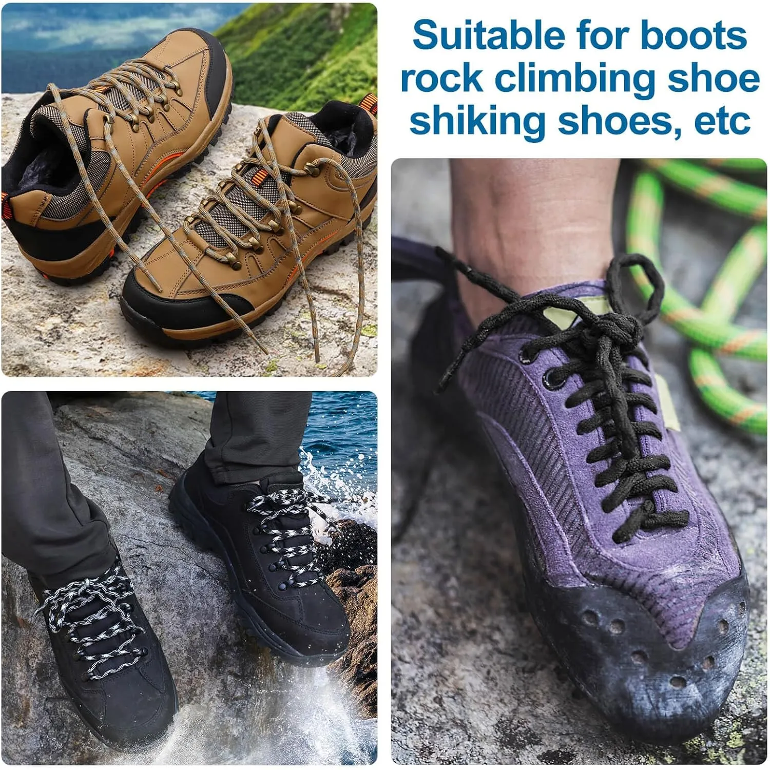 DELELE 2 Pair Round Wave Shape Non Slip Heavy Duty and Durable Outdoor Climbing Shoelaces Hiking Shoe Laces Shoestrings