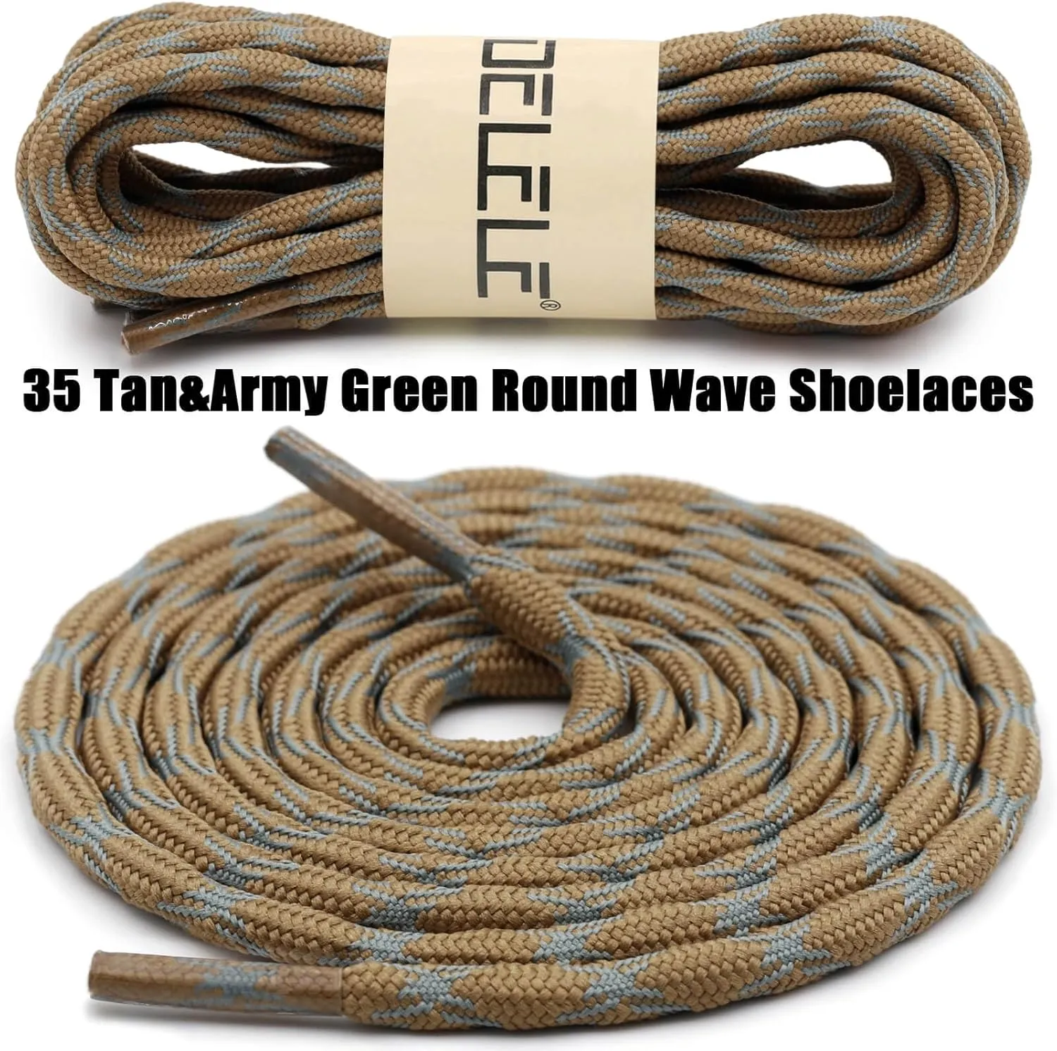 DELELE 2 Pair Round Wave Shape Non Slip Heavy Duty and Durable Outdoor Climbing Shoelaces Hiking Shoe Laces Shoestrings