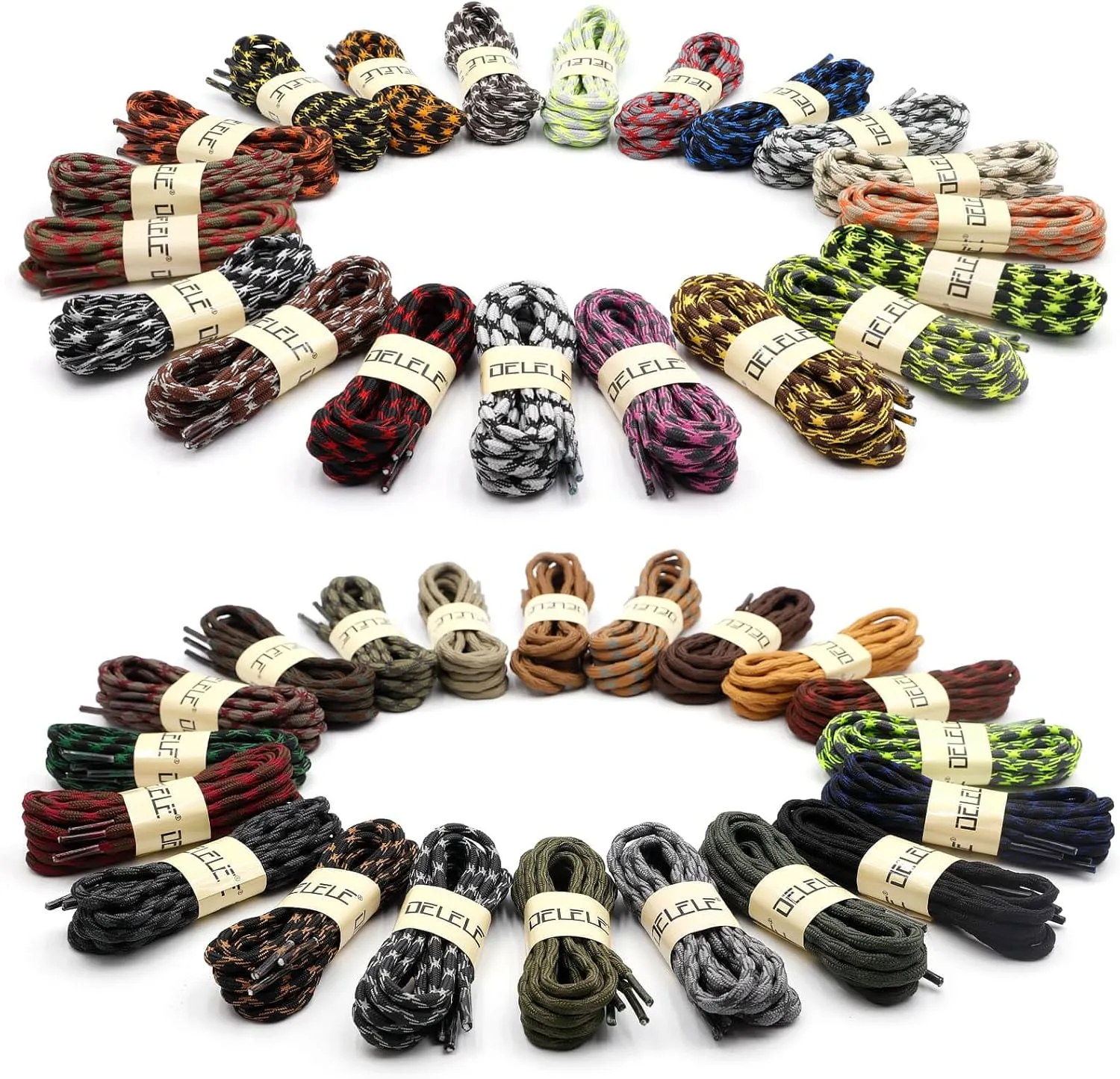 DELELE 2 Pair Round Wave Shape Non Slip Heavy Duty and Durable Outdoor Climbing Shoelaces Hiking Shoe Laces Shoestrings