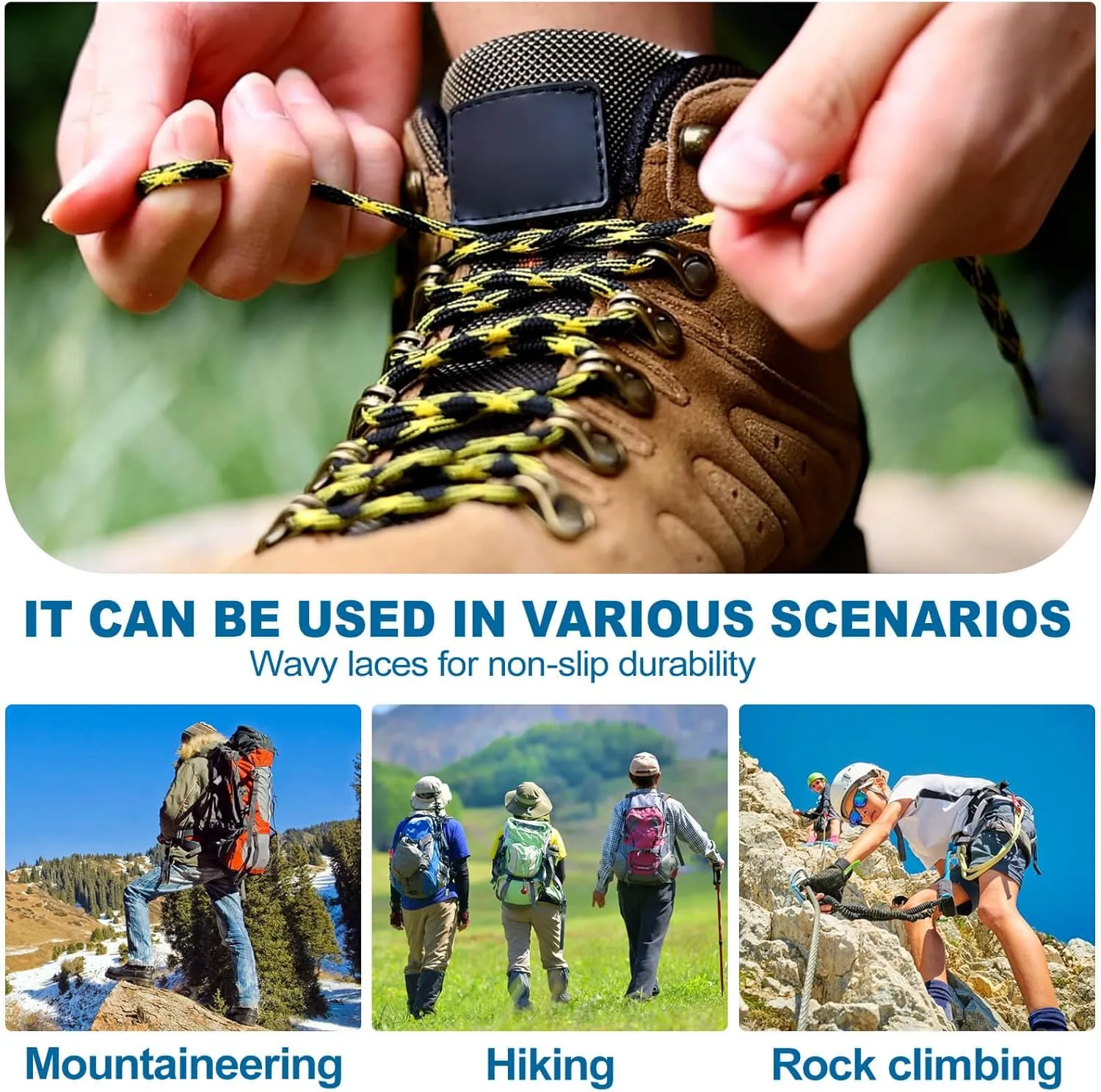 DELELE 2 Pair Round Wave Shape Non Slip Heavy Duty and Durable Outdoor Climbing Shoelaces Hiking Shoe Laces Shoestrings