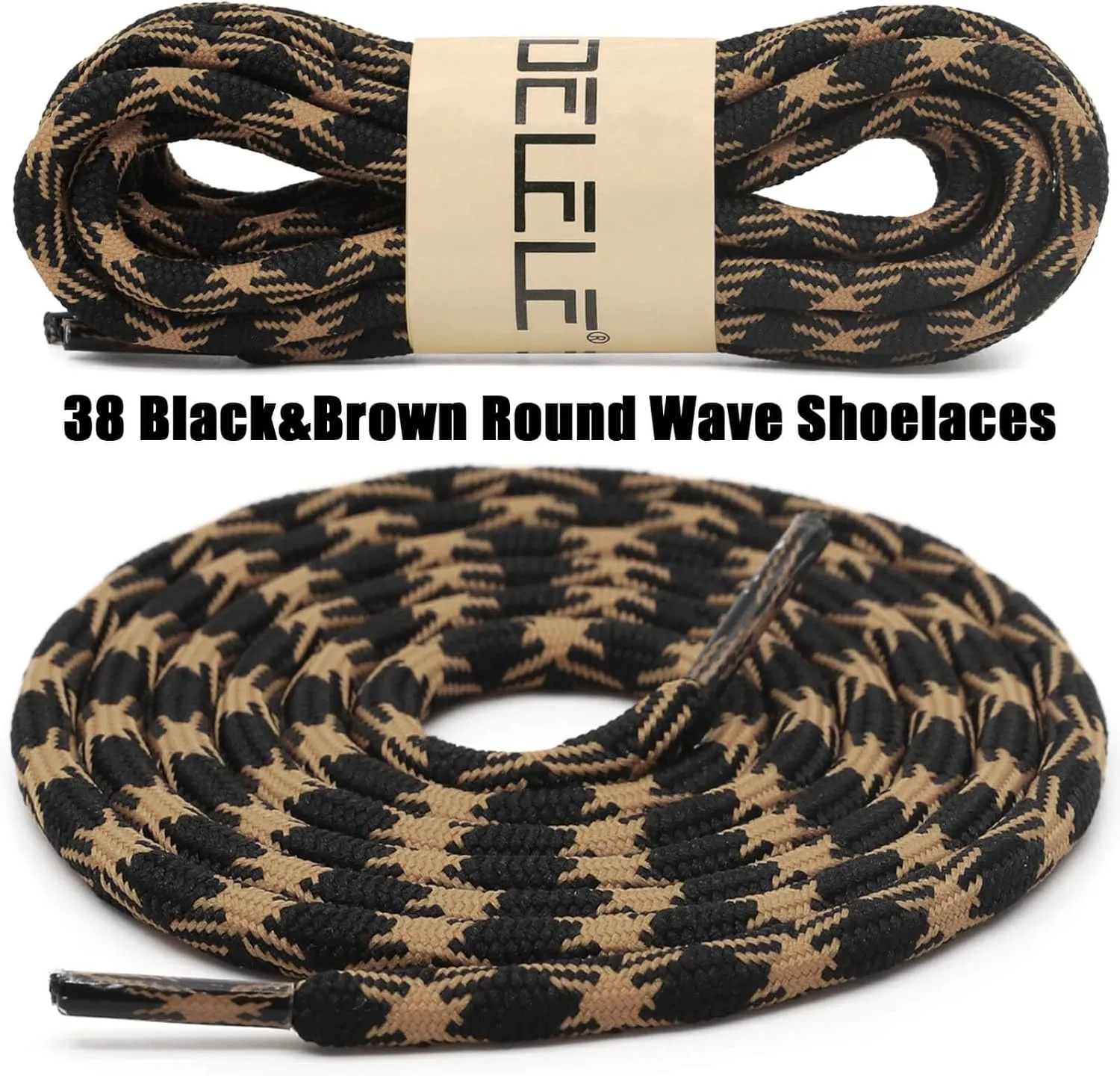 DELELE 2 Pair Round Wave Shape Non Slip Heavy Duty and Durable Outdoor Climbing Shoelaces Hiking Shoe Laces Shoestrings