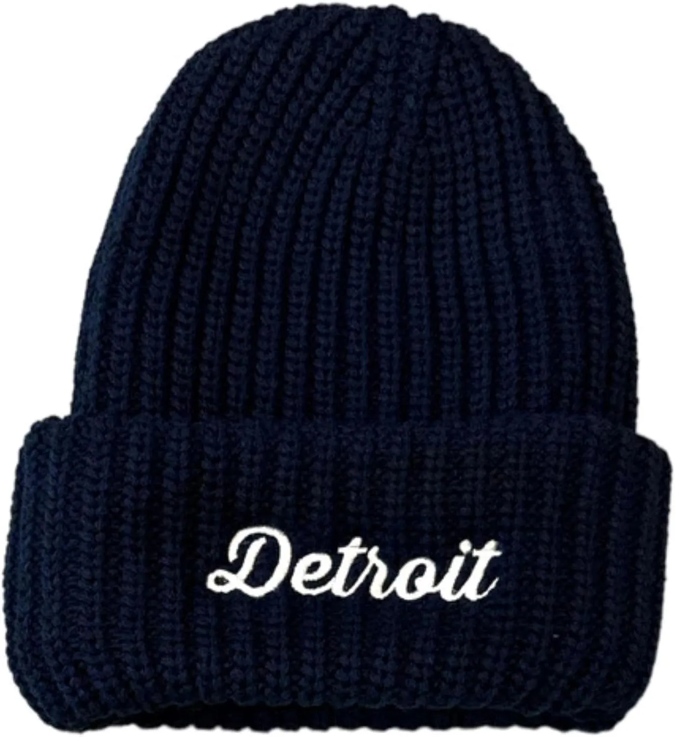 Detroit Thirsty Script Flip Chunky Knit Hat - 100% Super Soft Acrylic