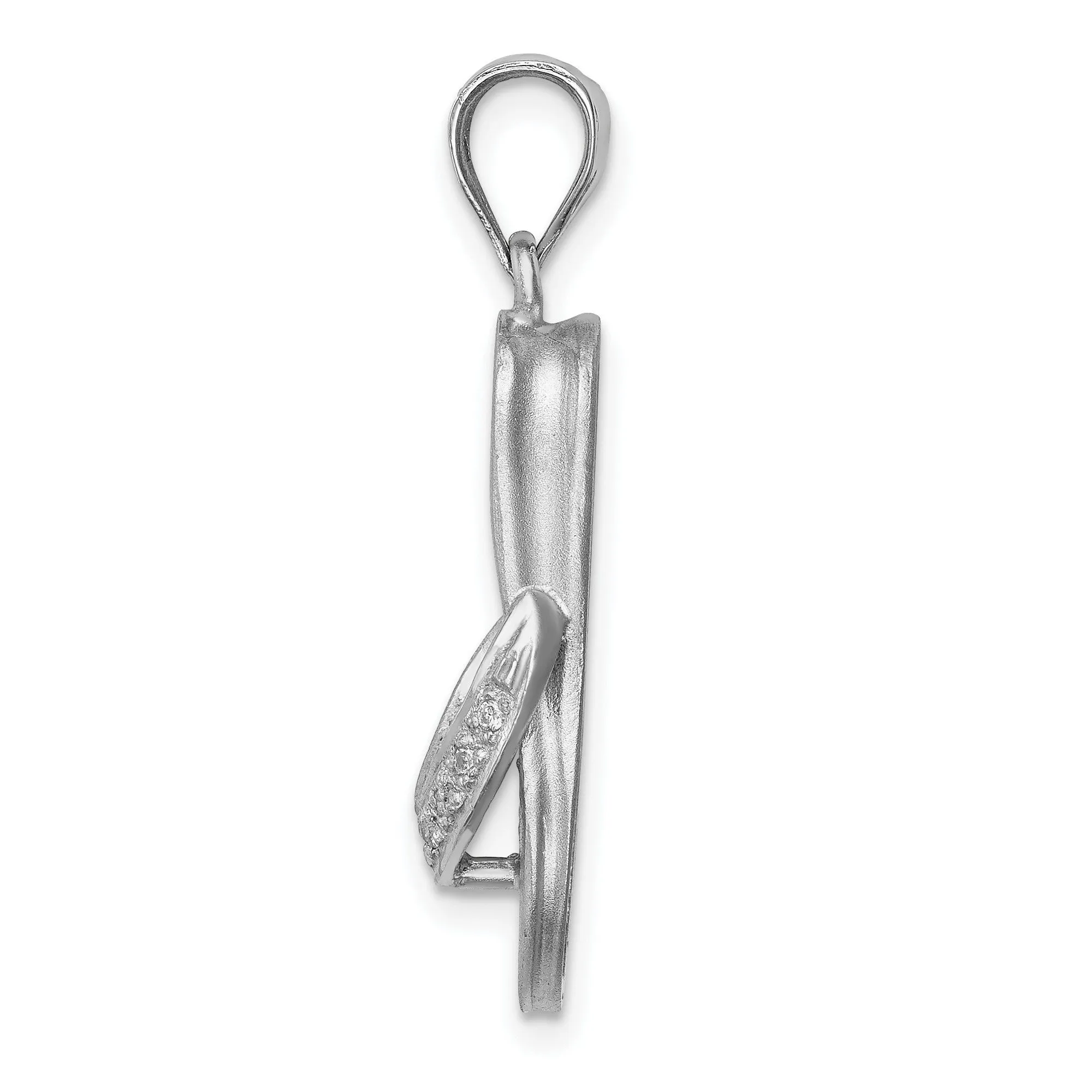Diamond Accented Flip Flop Charm Pendant in Real 14k White Gold