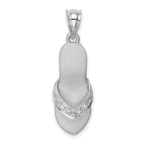 Diamond Accented Flip Flop Charm Pendant in Real 14k White Gold