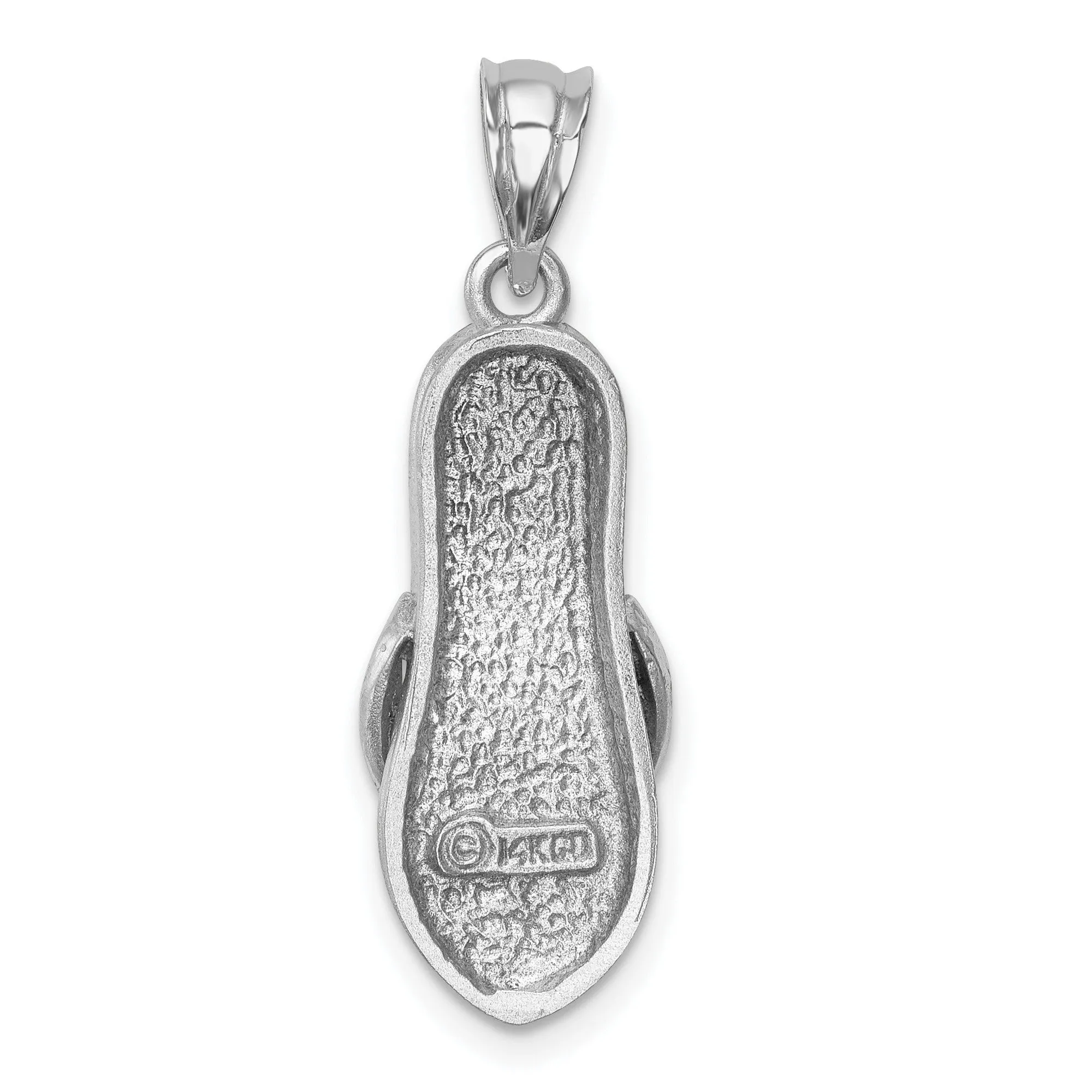 Diamond Accented Flip Flop Charm Pendant in Real 14k White Gold