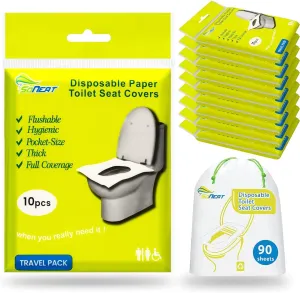 Disposable Toilet Seat Covers - 90 Sheets of XL Flushable Toilet Seat Covers for Potty Training, Travels and Public Restrooms - Paper Toilet Seat Covers for Kids and Adult, 18" X 15", 9 Packs