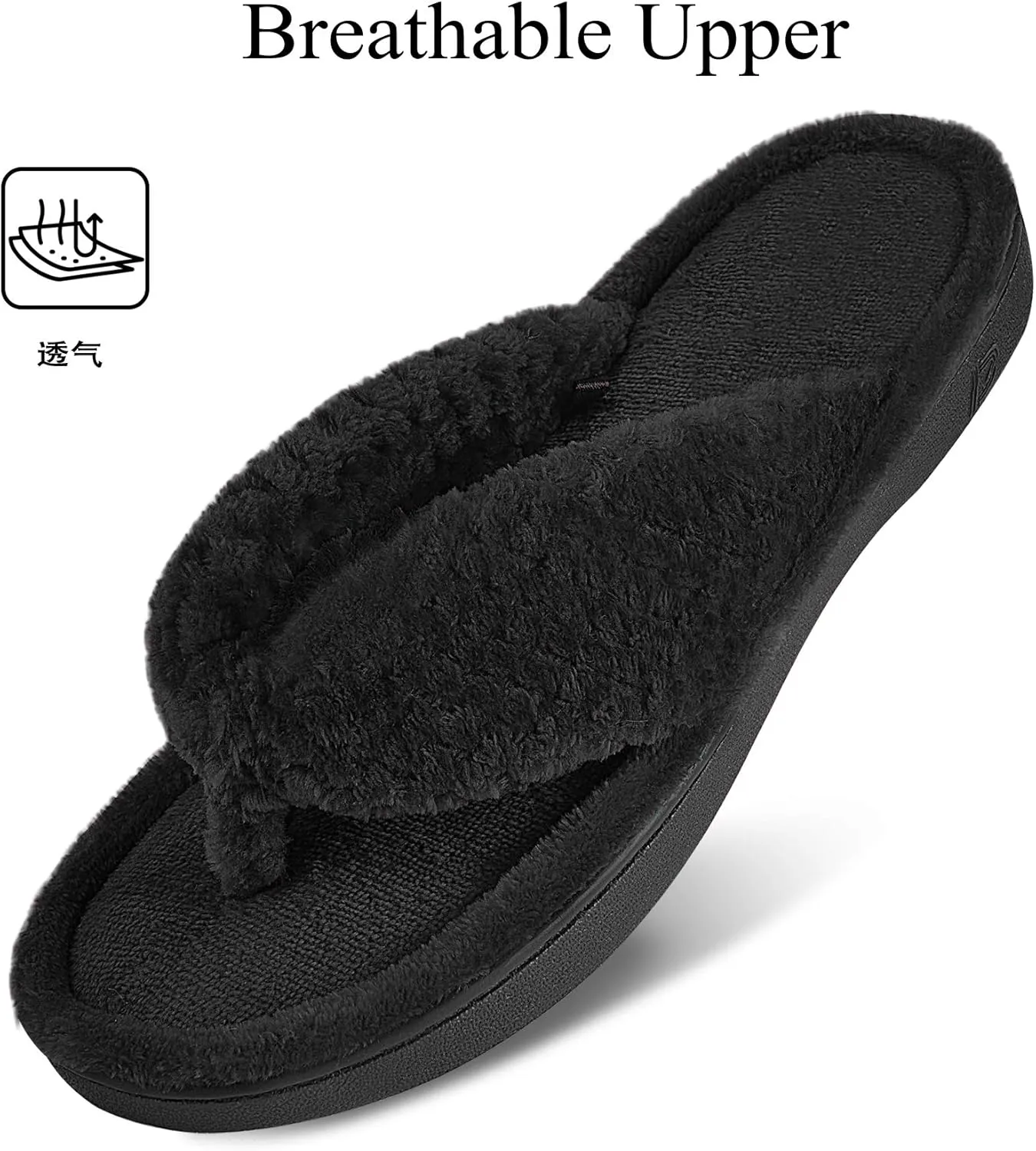 DL Women's Flip Flop Memory Foam Slippers with Cozy Terry Lining Soft Thong Slippers Slip on House Shoes with Indoor Outdoor Arch Support Rubber Sole