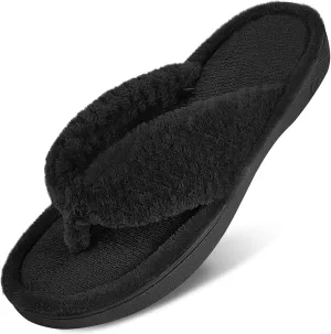 DL Women's Flip Flop Memory Foam Slippers with Cozy Terry Lining Soft Thong Slippers Slip on House Shoes with Indoor Outdoor Arch Support Rubber Sole