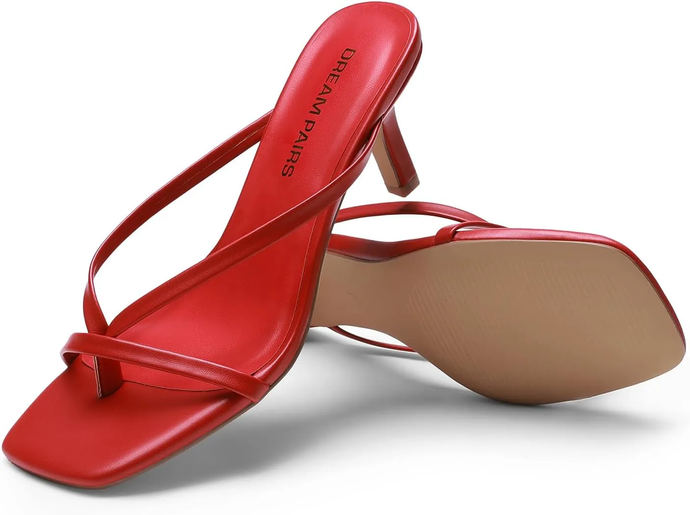 DREAM PAIRS Heels for Women Flip Flops Kitten Low Heels Open Square Toe Thong Heeled Sandals, Sexy Fashion Comfort Shoes for Party Casual Slides