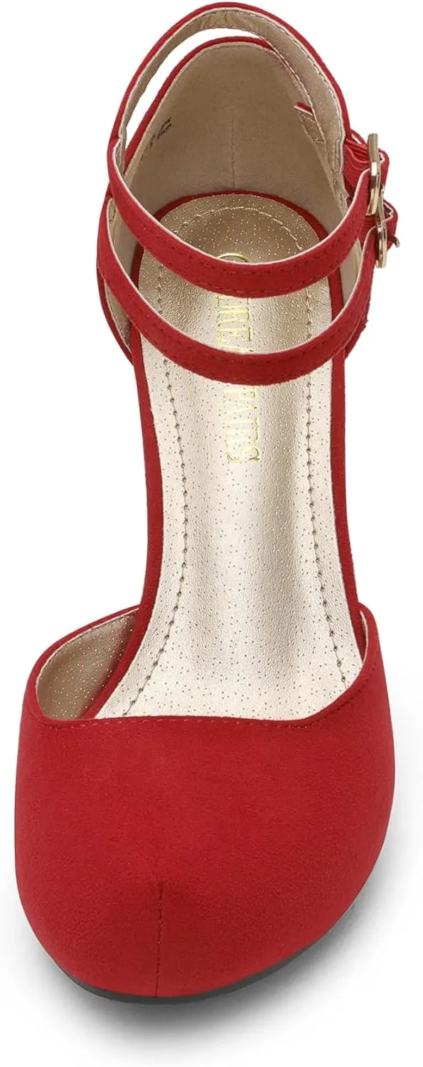 DREAM PAIRS Office-02 Women's Classy Mary Jane Double Ankle Strap Almond Toe High Heel Pumps
