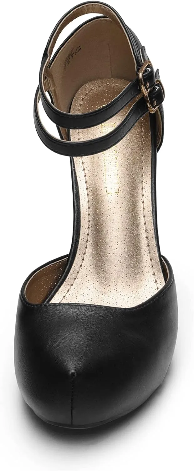 DREAM PAIRS Office-02 Women's Classy Mary Jane Double Ankle Strap Almond Toe High Heel Pumps