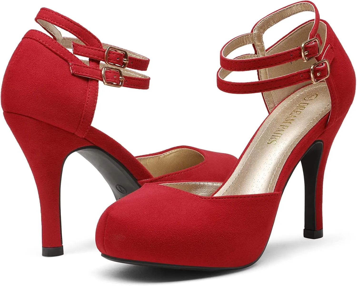DREAM PAIRS Office-02 Women's Classy Mary Jane Double Ankle Strap Almond Toe High Heel Pumps