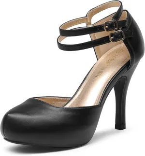 DREAM PAIRS Office-02 Women's Classy Mary Jane Double Ankle Strap Almond Toe High Heel Pumps