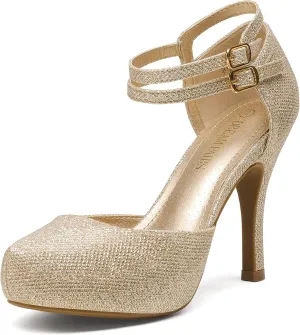 DREAM PAIRS Office-02 Women's Classy Mary Jane Double Ankle Strap Almond Toe High Heel Pumps