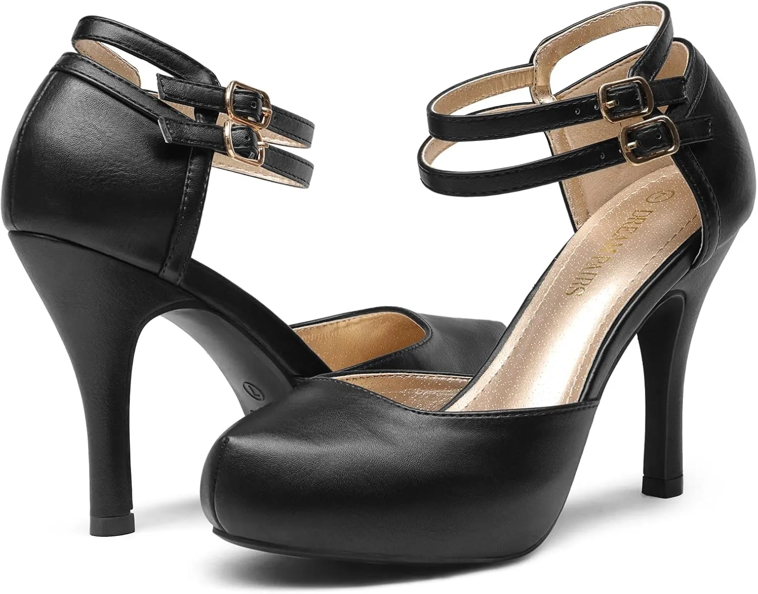 DREAM PAIRS Office-02 Women's Classy Mary Jane Double Ankle Strap Almond Toe High Heel Pumps