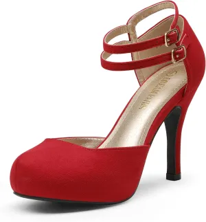 DREAM PAIRS Office-02 Women's Classy Mary Jane Double Ankle Strap Almond Toe High Heel Pumps
