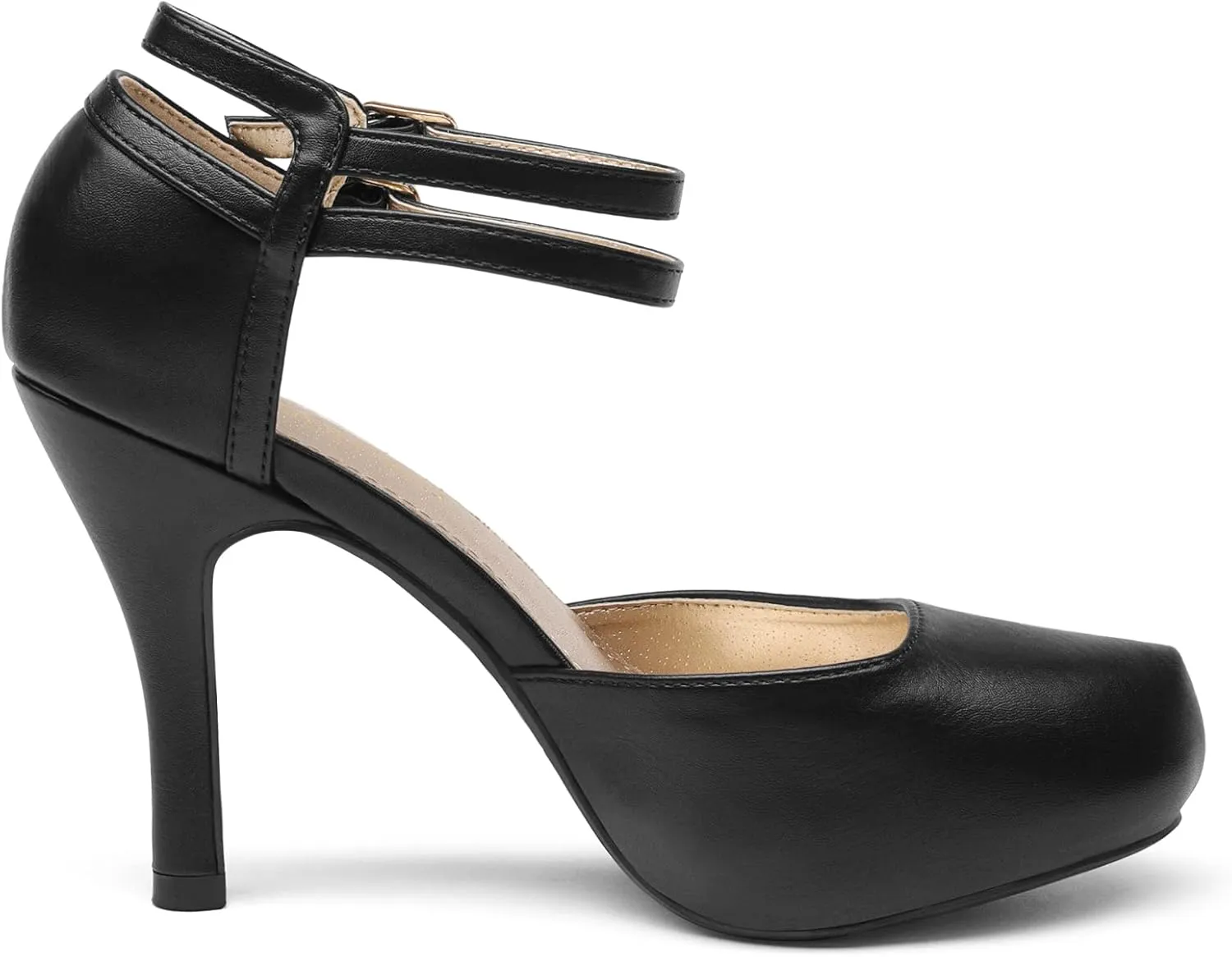 DREAM PAIRS Office-02 Women's Classy Mary Jane Double Ankle Strap Almond Toe High Heel Pumps