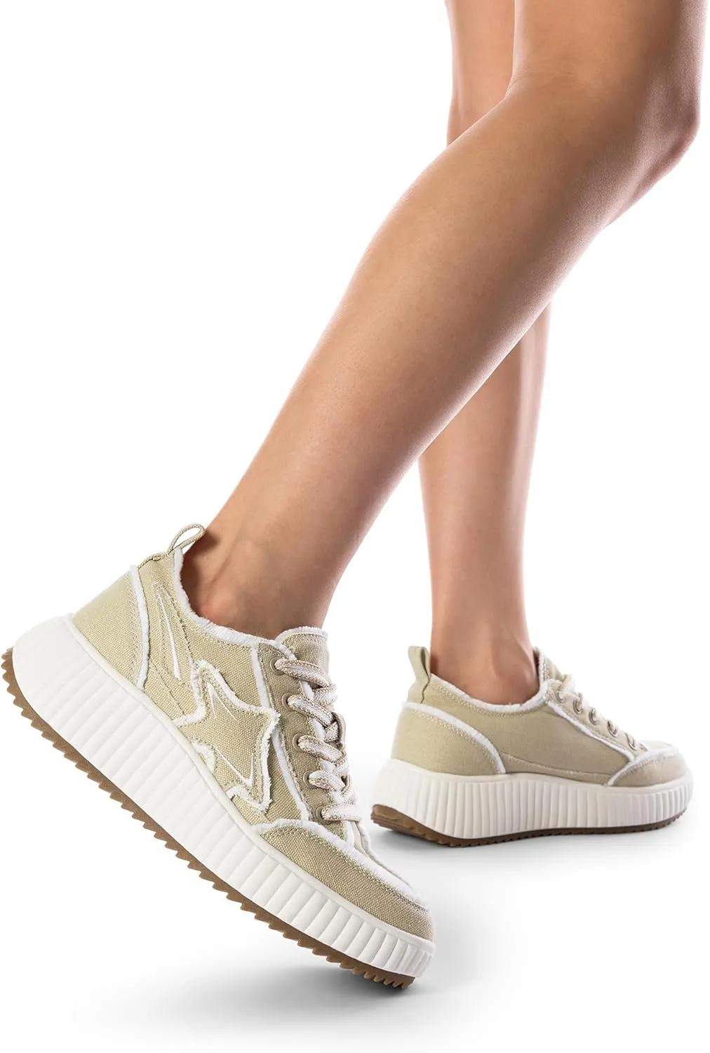 DREAM PAIRS Women Platform Chunky Lightweight Comfortable Casual Denim Fabric Lace-Up Kay Walking Fashion Sneakers
