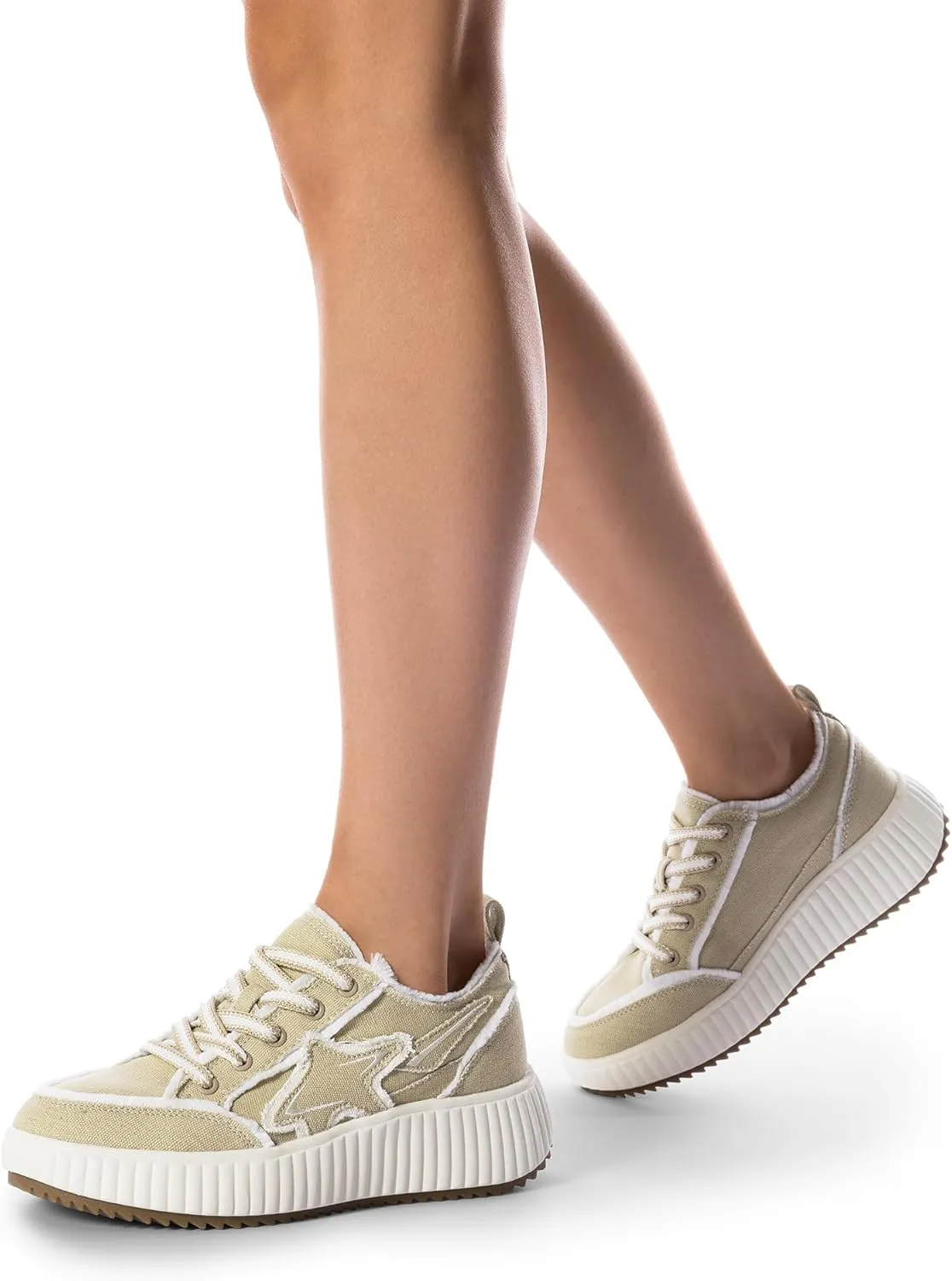 DREAM PAIRS Women Platform Chunky Lightweight Comfortable Casual Denim Fabric Lace-Up Kay Walking Fashion Sneakers