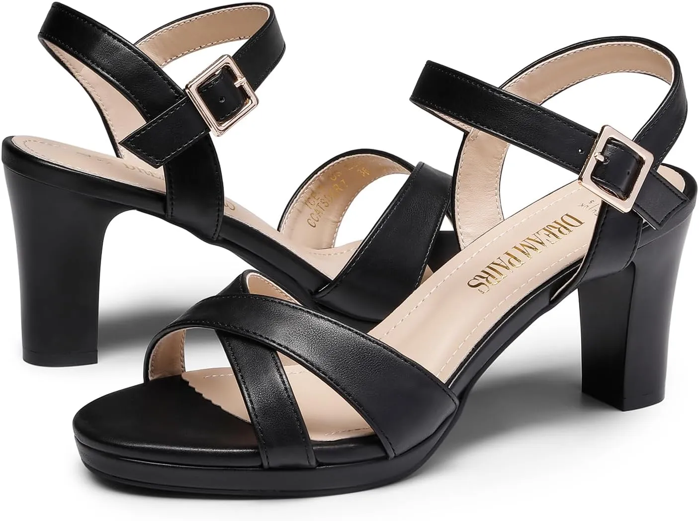 DREAM PAIRS Women's Chunky Heels Open Toe Ankle Strap Sparkly Heels Pump Sandals