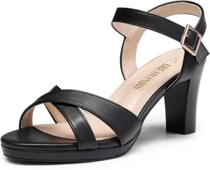 DREAM PAIRS Women's Chunky Heels Open Toe Ankle Strap Sparkly Heels Pump Sandals