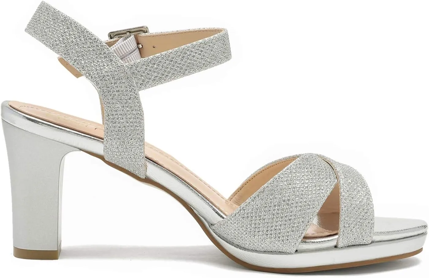 DREAM PAIRS Women's Chunky Heels Open Toe Ankle Strap Sparkly Heels Pump Sandals