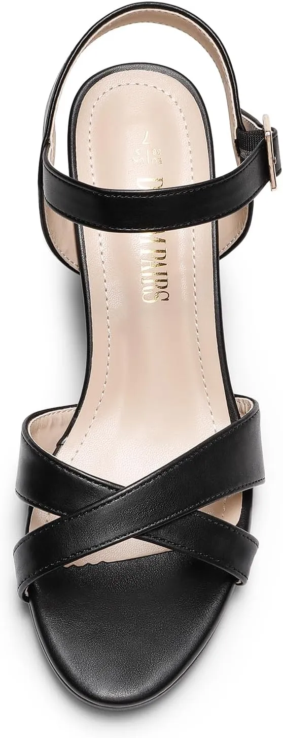 DREAM PAIRS Women's Chunky Heels Open Toe Ankle Strap Sparkly Heels Pump Sandals