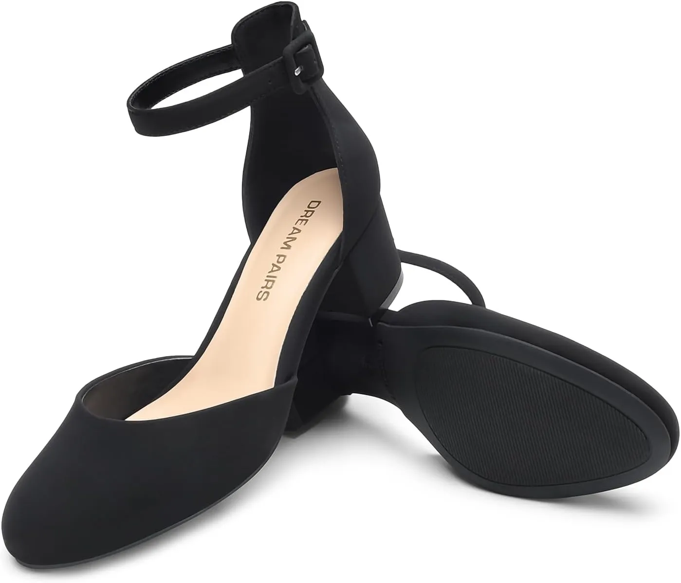 DREAM PAIRS Women's Closed Round Toe Low Block Heels Ankle Strap Chunky Heel Pumps Dress Wedding Office Party Shoes