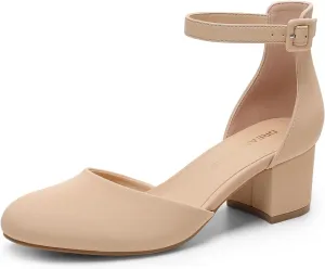 DREAM PAIRS Women's Closed Round Toe Low Block Heels Ankle Strap Chunky Heel Pumps Dress Wedding Office Party Shoes