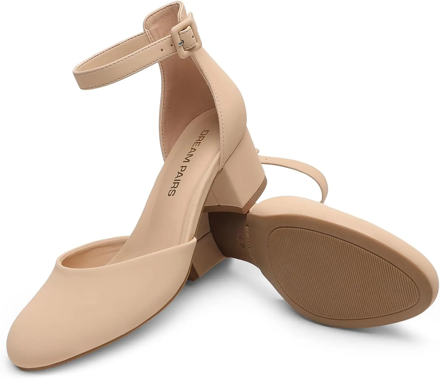 DREAM PAIRS Women's Closed Round Toe Low Block Heels Ankle Strap Chunky Heel Pumps Dress Wedding Office Party Shoes