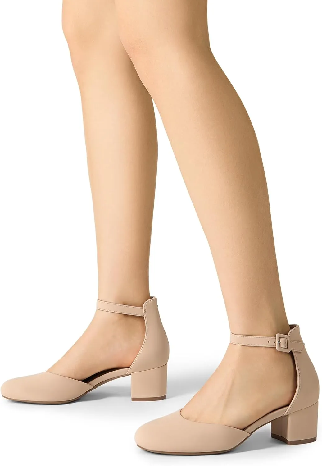 DREAM PAIRS Women's Closed Round Toe Low Block Heels Ankle Strap Chunky Heel Pumps Dress Wedding Office Party Shoes