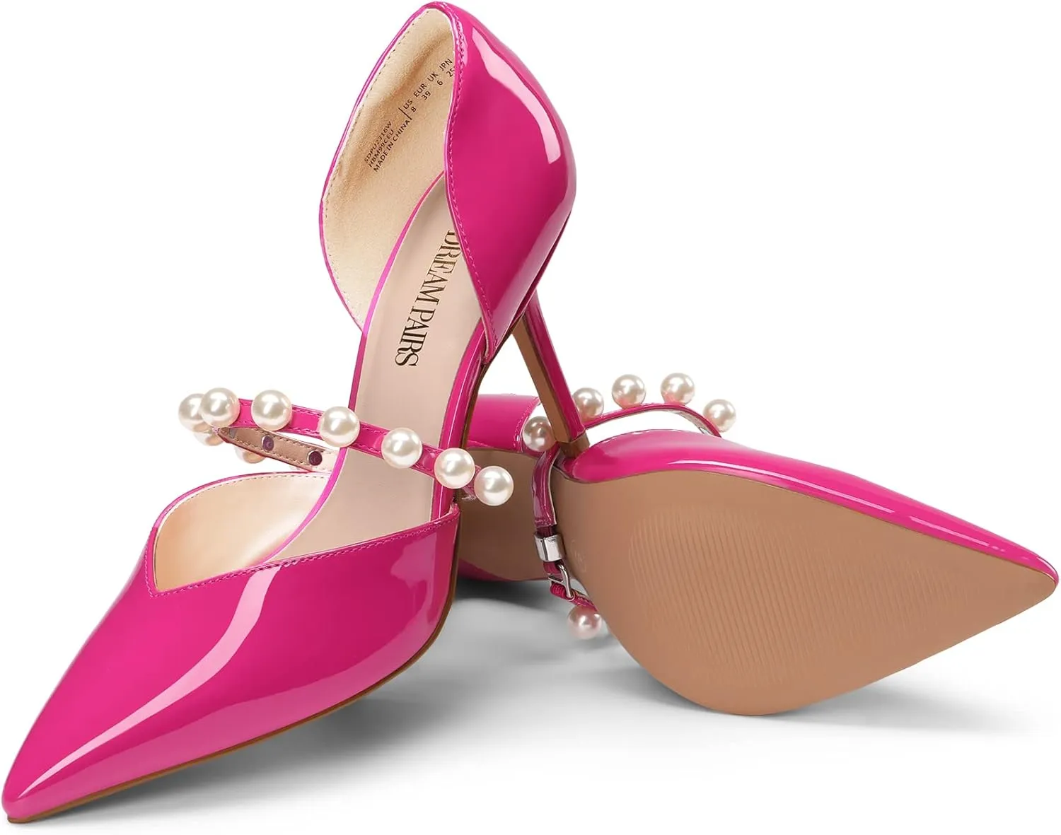 DREAM PAIRS Women's Closed Toe High Heels Stiletto Pointed Toe Strappy Pearl Elegant D'Orsay Dress Wedding Party Pumps Shoes
