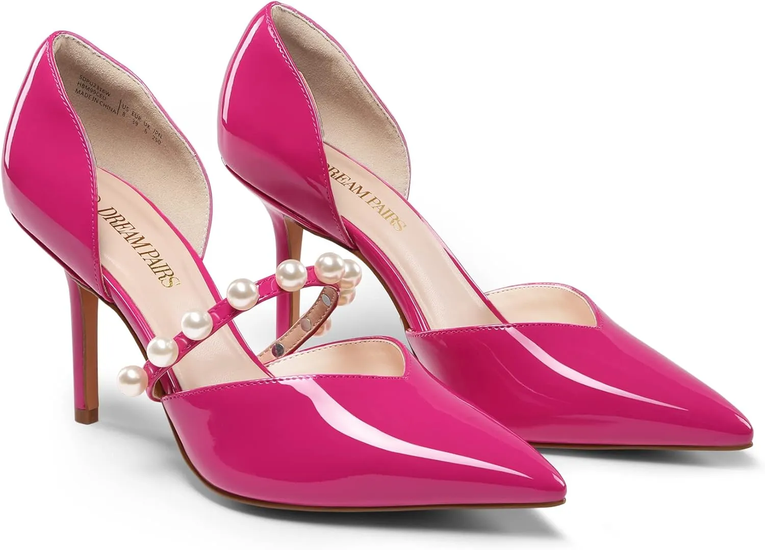 DREAM PAIRS Women's Closed Toe High Heels Stiletto Pointed Toe Strappy Pearl Elegant D'Orsay Dress Wedding Party Pumps Shoes