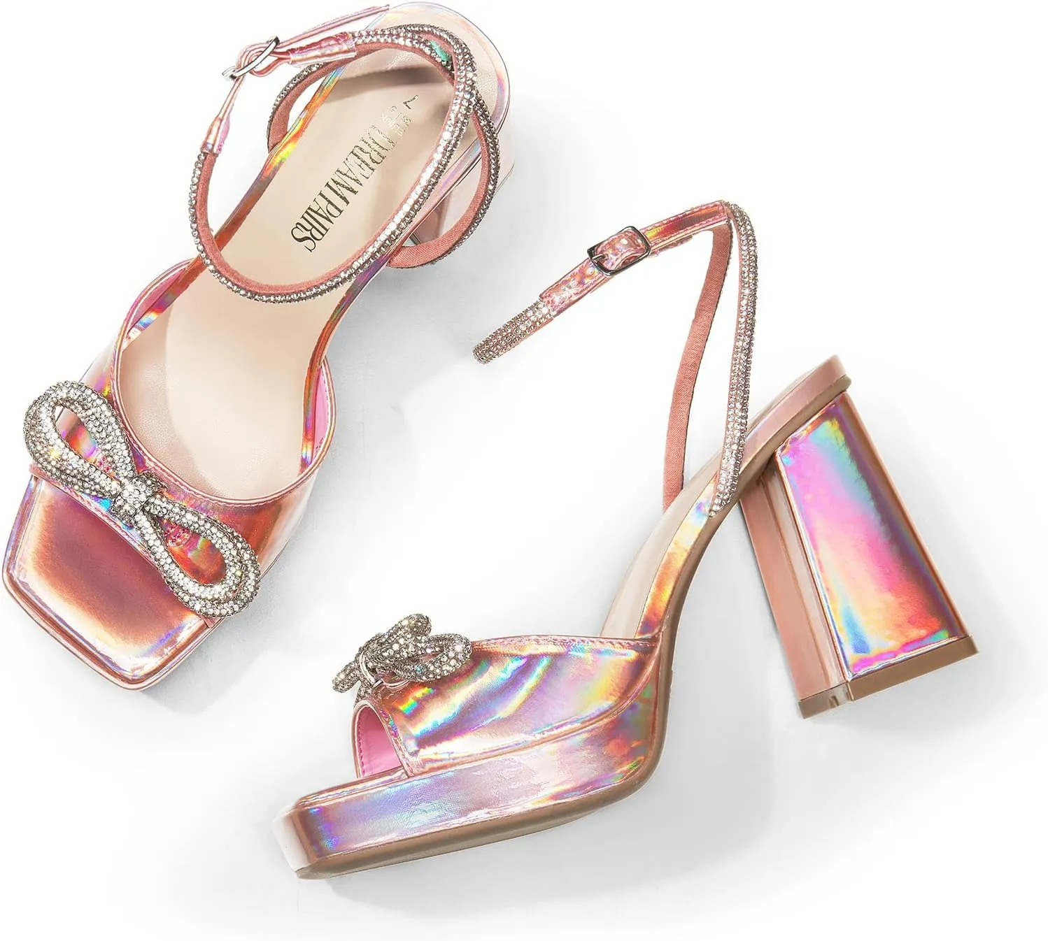 DREAM PAIRS Women's Double Bowknots Platform Chunky Heels Rhinestone High Square Toe Dress Sandals for Wedding Bridal Party